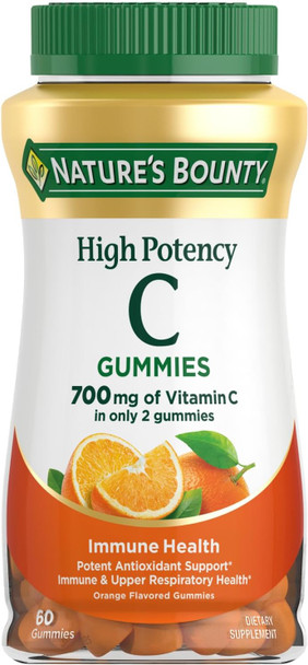 Nature's Bounty Vitamin C Gummies 700mg, High Potency Vitamin C Gummies for Adults, Immune Support Supplement, Dietary Supplement, Orange Flavor, 60 Chewable Vitamin C Gummies