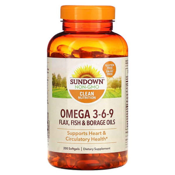 Sundown Naturals, Omega 3-6-9 Flax, Fish & Borage Oils, 200 Softgels