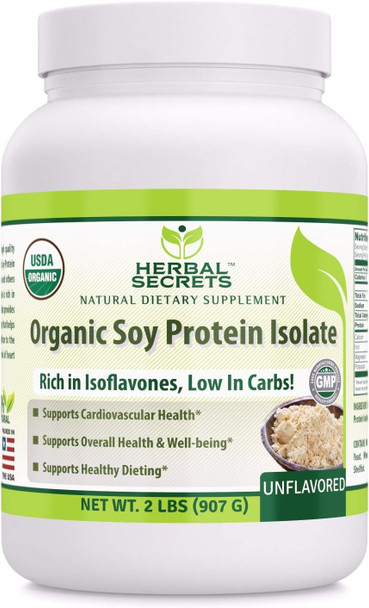 Herbal Secrets Organic Soy Protein Isolate - 2lbs (Non-GMO) Unflavoured- Supports Cardiovascular Health, Overall Health and Well Being* - Support Healthy Dieting*