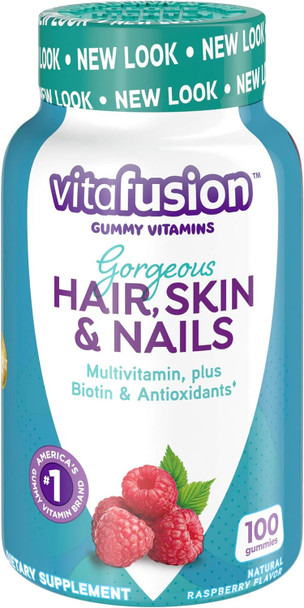 Vitafusion Gorgeous Hair, Skin Nails Multivitamin Gummy Vitamins, plus Biotin and Antioxidant vitamins CE, Raspberry Flavor, 100ct (33 day supply), from Americas Number One Gummy Vitamin Brand
