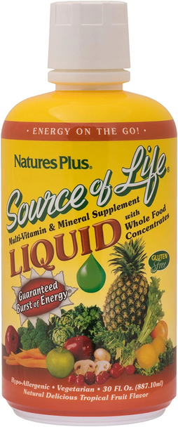 NaturesPlus, Source of Life, Liquid Multi-Vitamin & Mineral Supplement with Whole Food Concentrates, Tropical Fruit, 30 fl oz (887.10 ml)