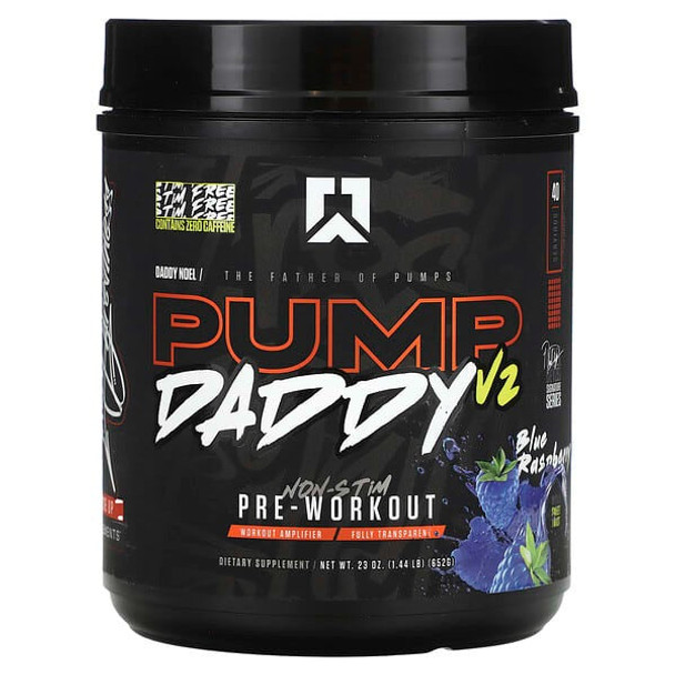 Non Stim Pre Workout, Blue Raspberry, Pump Daddy V2, 1.44 lb (652 g), RYSE