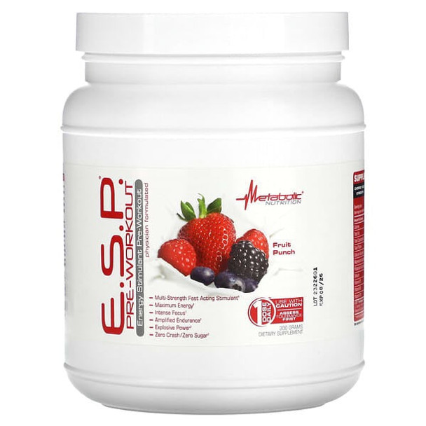 Metabolic Nutrition, E.S.P. Pre-Workout, Fruit Punch, 300 g