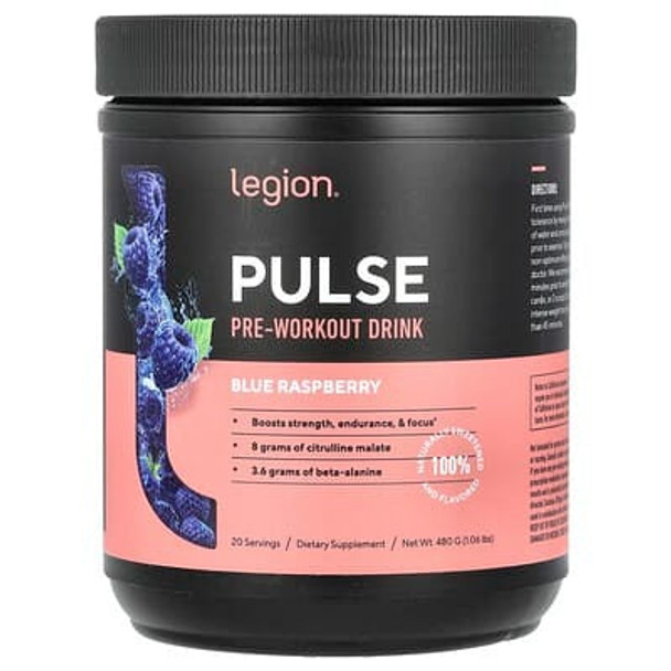 Legion Athletics, Pulse, Pre-Workout Drink, Blue Raspberry , 1.06 lbs (480 g)