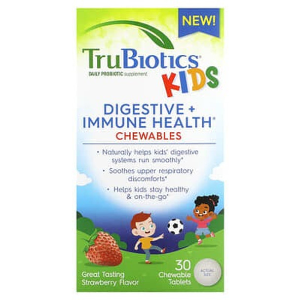 TruBiotics, Kids, Digestive + Immune Health Chewables, Strawberry, 30 Chewable Tablets