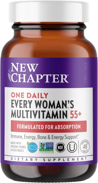 New Chapter Multivitamin for Women 50 Plus + Immune Support - Every Woman's One Daily 55+ with Fermented Probiotics + Whole Foods + Astaxanthin + Organic Non-GMO Ingredients - 48 ct