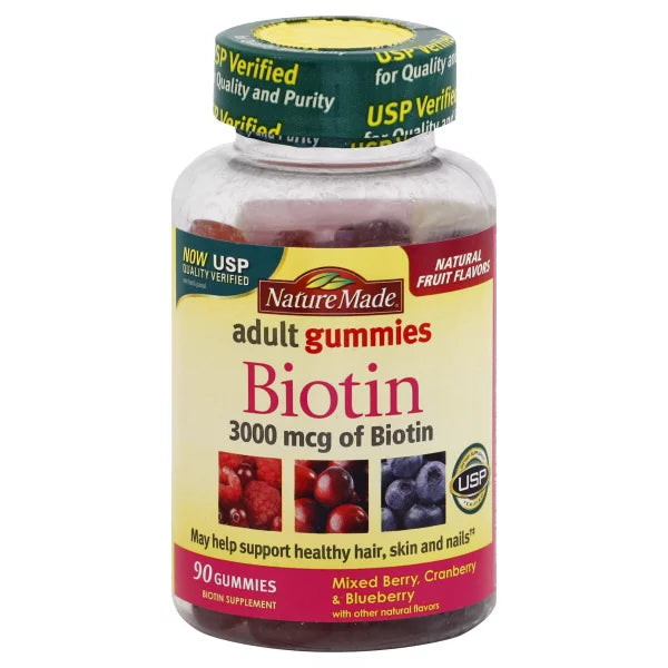 Nature Made Biotin Adult 3000 mcg Gummies, Mixed Berry, Cranberry & Blueberry 90 Each - (Pack of 3)