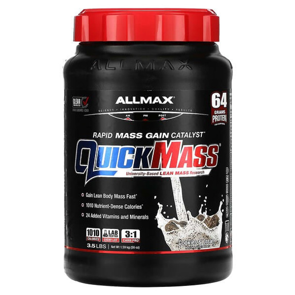 ALLMAX, QuickMass, Rapid Mass Gain Catalyst, Cookies & Cream, 3.5 lbs (1.59 kg) ALLMAX, QuickMass, Rapid Mass Gain Catalyst, Cookies & Cream, 3.5 lbs (1.59 kg)