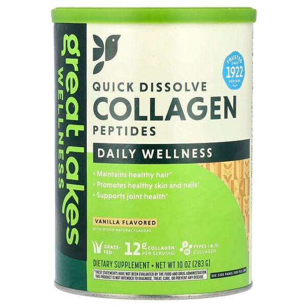 Great Lakes Wellness, Quick Dissolve Collagen Peptides, Daily Wellness, Vanilla, 10 oz (283 g) Great Lakes Wellness, Quick Dissolve Collagen Peptides, Daily Wellness, Vanilla, 10 oz (283 g)