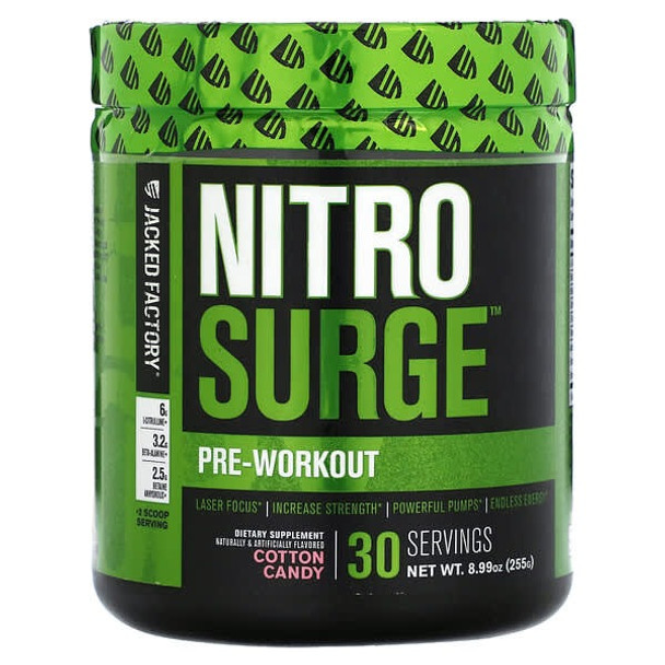 Jacked Factory, Nitro Surge, Pre-Workout, Cotton Candy, 8.99 oz (255 g) Jacked Factory, Nitro Surge, Pre-Workout, Cotton Candy, 8.99 oz (255 g)