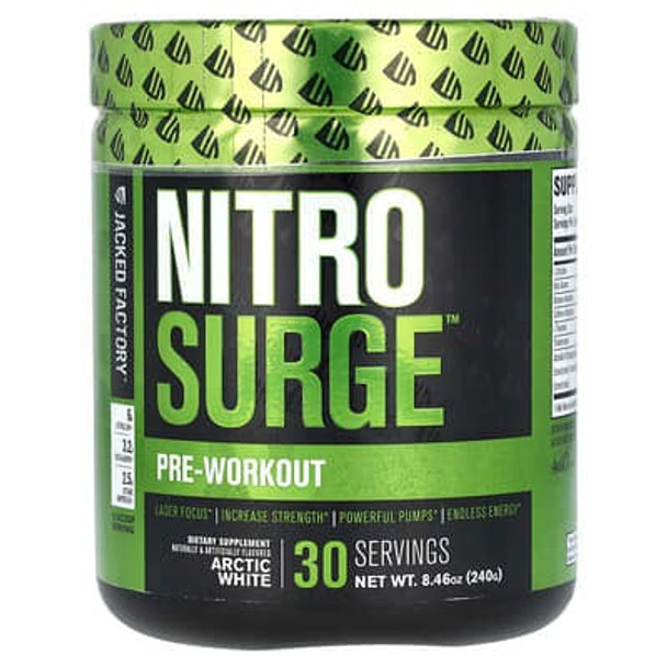 Jacked Factory, Nitro Surge, Pre-Workout, Arctic White, 8.46 oz (240 g) Jacked Factory, Nitro Surge, Pre-Workout, Arctic White, 8.46 oz (240 g)