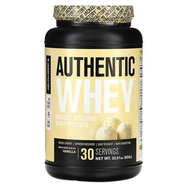 Jacked Factory, Authentic Whey, Muscle Building Whey Protein, Vanilla, 32.91 oz (933 g)