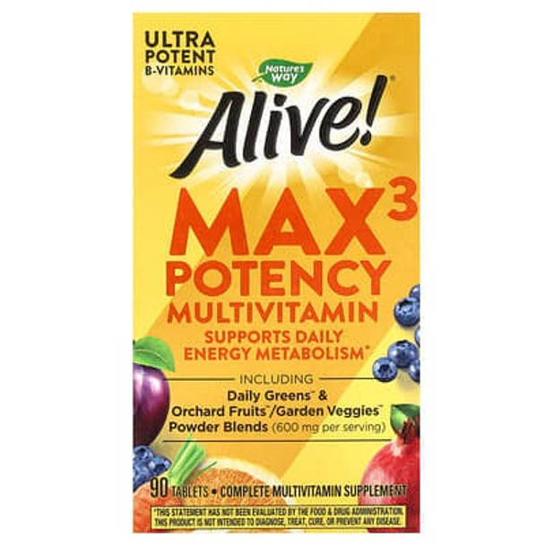 Nature's Way, Alive! Max3 Potency Multivitamin, 90 Tablets