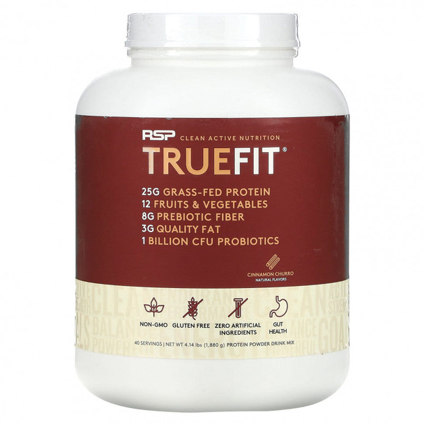 RSP Nutrition, TrueFit, Grass-Fed Whey Protein with Fruits & Vegetables, Cinnamon & Churro, 4.14 lbs (1880 g)