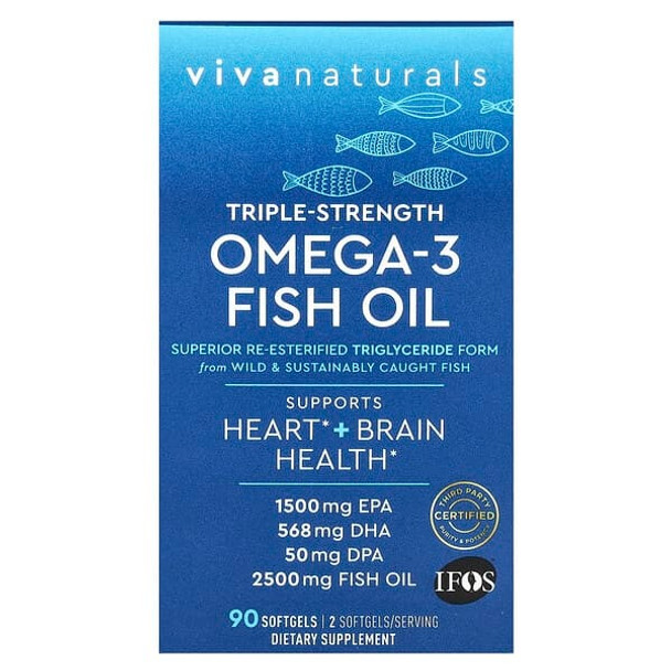 viva naturals triple strength omega 3, Omega-3 Fish Oil, Triple Strength, 90 Softgels