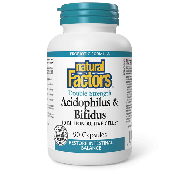 Natural Factors Acidophilus and Bifidus, Double Strength, 10 Billion, 90 Capsules, natural factors acidophilus