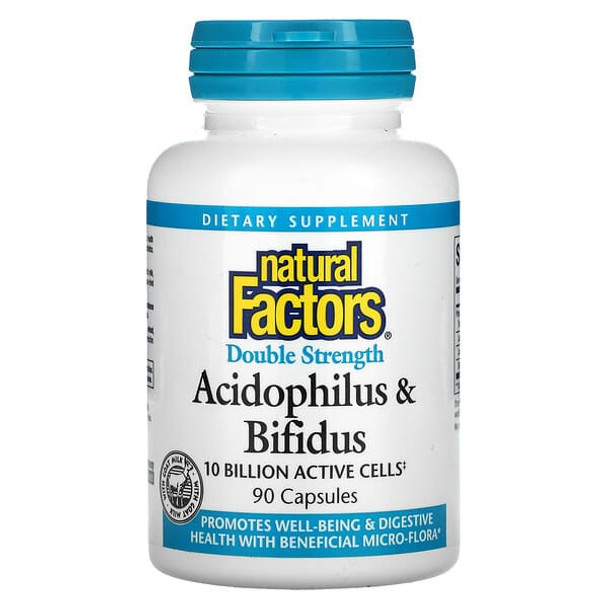 Natural Factors Acidophilus and Bifidus, Double Strength, 10 Billion, 90 Capsules