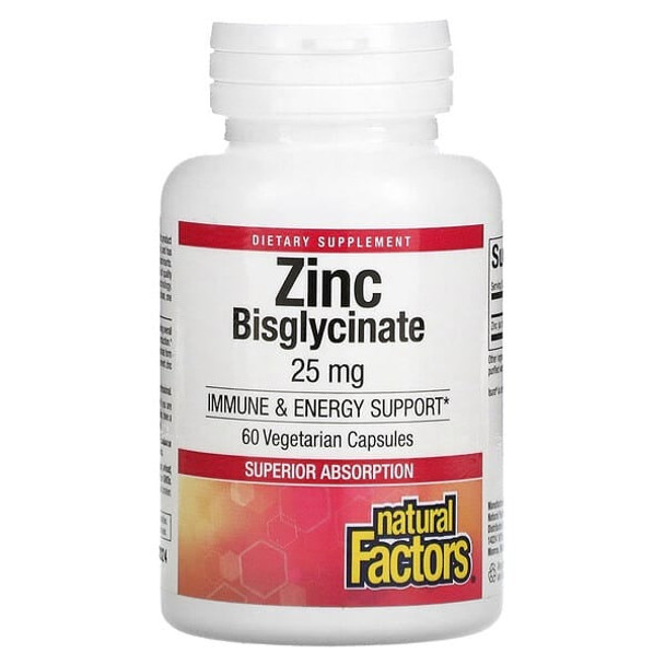 Natural Factors, Zinc Bisglycinate, 25 mg , 60 Vegetarian Capsules Natural Factors, Zinc Bisglycinate, 25 mg , 60 Vegetarian Capsules