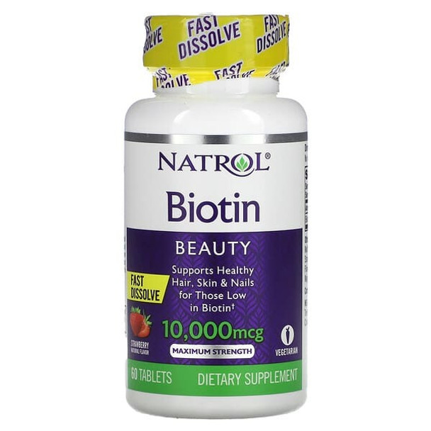 Natrol, Biotin, Fast Dissolve, Maximum Strength, Strawberry, 10,000 mcg, 60 Tablets Natrol, Biotin, Fast Dissolve, Maximum Strength, Strawberry, 10,000 mcg, 60 Tablets