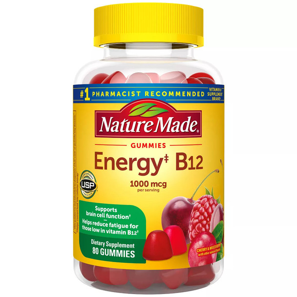 Nature Made Energy Vitamin B12 1000 mcg Gummies - Cherry & Mixed Berry - 80ct