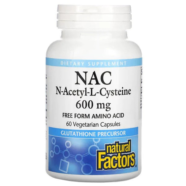 Natural Factors, NAC, N-Acetyl-L-Cysteine, 600 mg, 60 Vegetarian Capsules Natural Factors, NAC, N-Acetyl-L-Cysteine, 600 mg, 60 Vegetarian Capsules