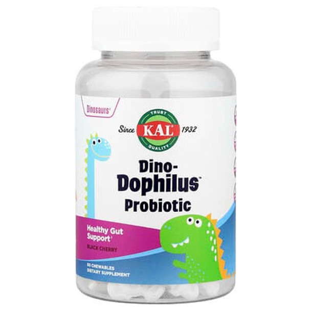 KAL, Dinosaurs®, Dino-Dophilus Probiotic, Black Cherry, 60 Chewables