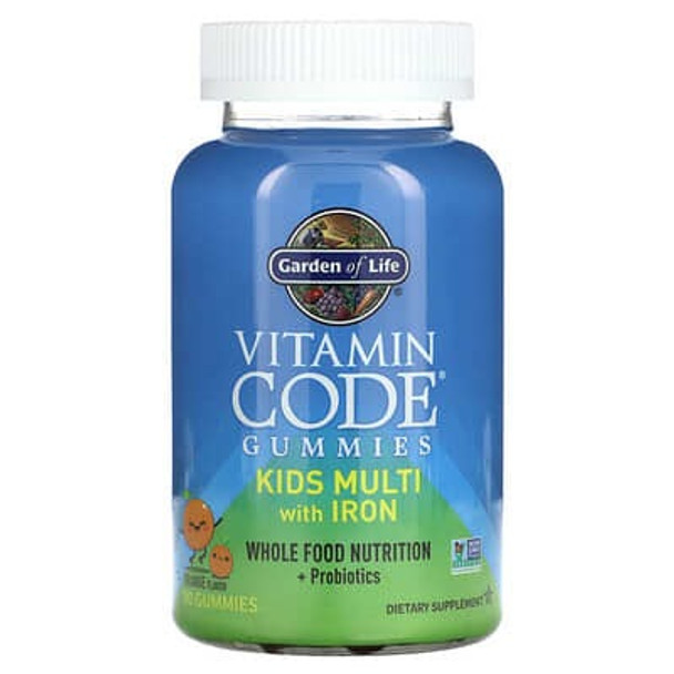 Garden of Life, Vitamin Code Gummies, Kids Multi with Iron, Orange, 90 Gummies