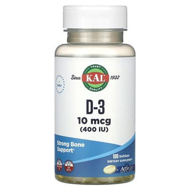KAL, D-3, 10 mcg (400 IU), 100 Softgels