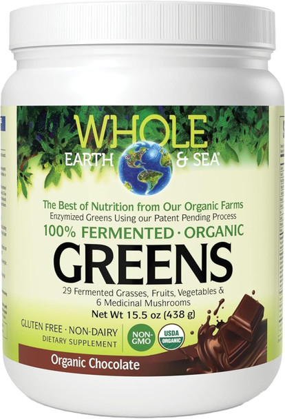 Whole Earth & Sea from Natural Factors, Organic Fermented Greens, Vegan Whole Food Supplement, Chocolate, 15.5 Oz