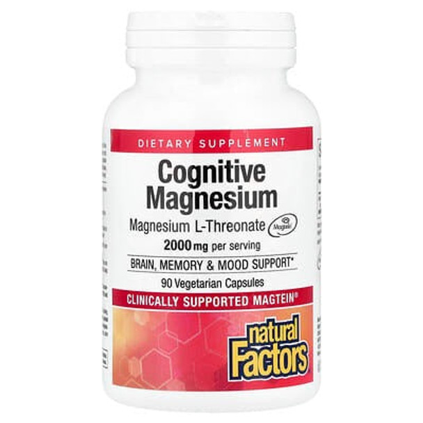 Natural Factors, Cognitive Magnesium, 90 Vegetarian Capsules (48 mg per Capsule) Natural Factors, Cognitive Magnesium, 90 Vegetarian Capsules (48 mg per Capsule)
