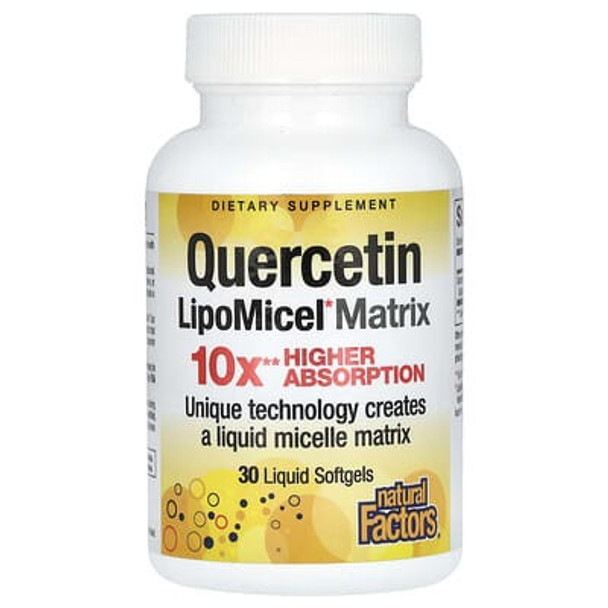 Natural Factors, Quercetin LipoMicel Matrix, 250 mg, 30 Liquid Softgels Natural Factors, Quercetin LipoMicel Matrix, 250 mg, 30 Liquid Softgels