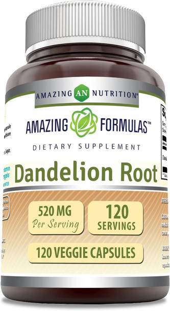 Amazing Formulas Dandelion Root (Taraxacum Officinale) Supplement | 520 Mg Per Serving | 120 Veggie Capsules | Non-GMO | Gluten-Free | Made in USA