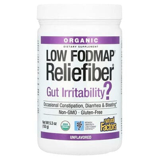 Natural Factors, Organic Low Fodmap Reliefiber®, Unflavored, 5.3 oz (150 g)