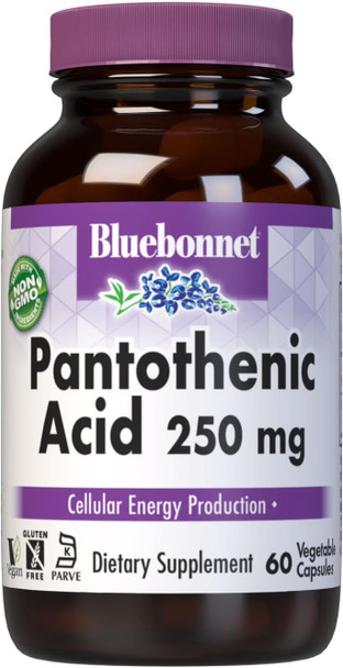 Bluebonnet Pantothenic Acid 250 mg Vegetable Capsules, 60 Count