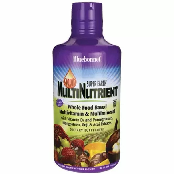 Bluebonnet Nutrition Liquid Super Earth Multinutrient Formula No Iron Added Natural Tropical Fruit Flavor - 32 fl. oz