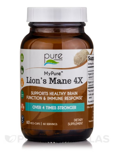 Pure Essence. MyPure Lion's Mane 4X Healthy Brain And Immune Response 60 Vegi-Caps