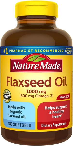 Nature Made Flaxseed Oil 1,000 mg Softgels, 180 ct