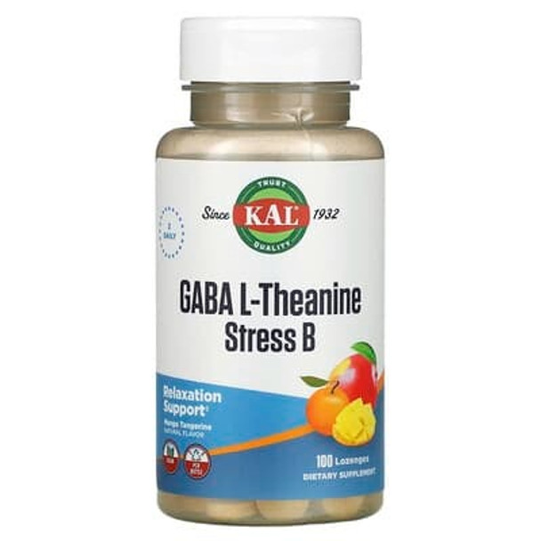 KAL GABA ans  L Theanine, Stress B, Mango Tangerine, 100 Lozenges