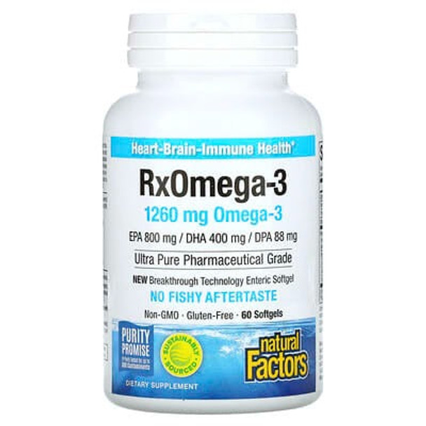 Natural Factors, RxOmega-3, 1,260 mg, 60 Softgels (630 mg per Softgel)