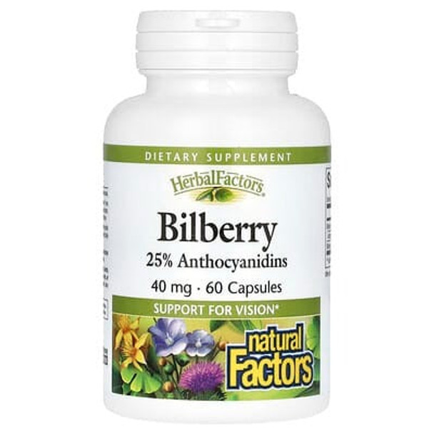 Natural Factors, Bilberry, 40 mg, 60 Capsules