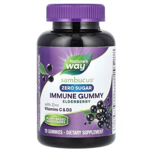 Nature's Way, Sambucus, Immune Gummy with Zinc, Vitamins C & D3, Zero Sugar, Elderberry, 70 Gummies Nature's Way, Sambucus, Immune Gummy with Zinc, Vitamins C & D3, Zero Sugar, Elderberry, 70 Gummies
