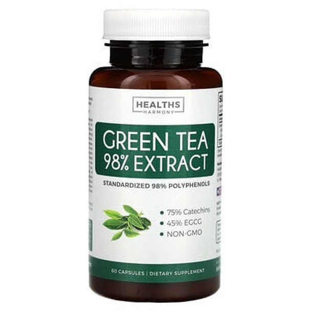 Healths Harmony, Green Tea 98% Extract, 1,000 mg, 60 Capsules (500 mg per Capsule)