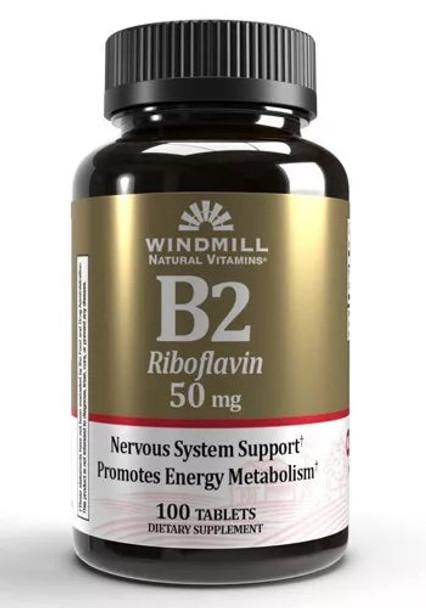 Windmill B2 Riboflavin 50mg Dietary Supplement, 100 Tablets