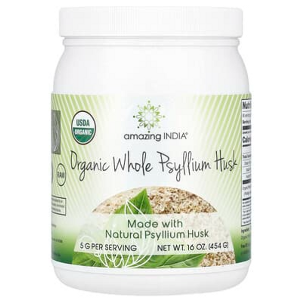Amazing India, Organic Whole Psyllium Husk, 5 g, 16 oz (454 g)