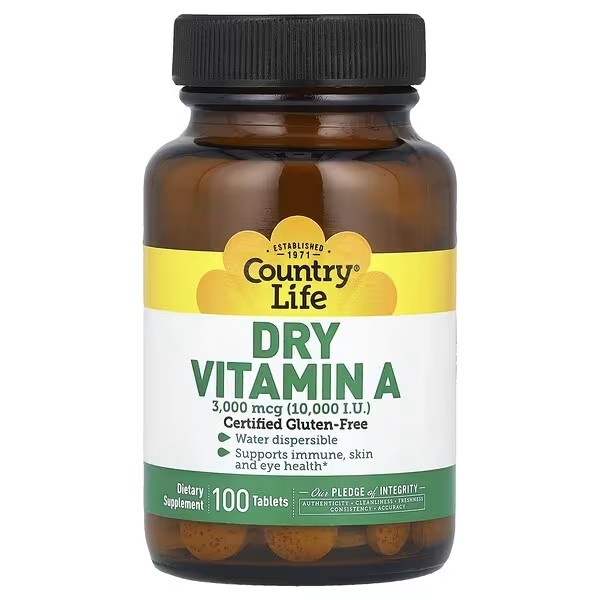 Country Life Dry Vitamin A, 3,000 mcg (10,000 IU), 100 Tablets,  country life dry vitamin a