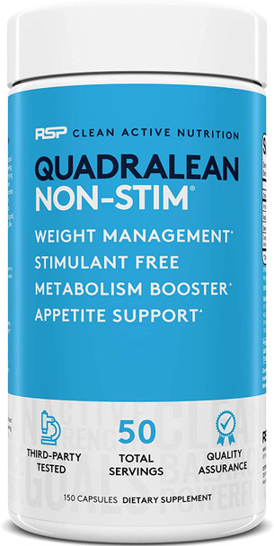 RSP Quadralean Appetite Suppressant for Weight Loss Pills, Stimulant Free Fat Burner for Women & Men, 150 Count
