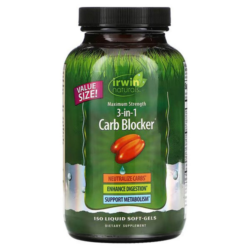 Irwin Naturals, 3in1 Carb Blocker, Maximum Strength, 150 Liquid SoftGels