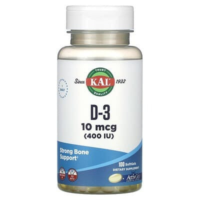 KAL, D-3, 10 mcg (400 IU), 100 Softgels - Goods And Naturals