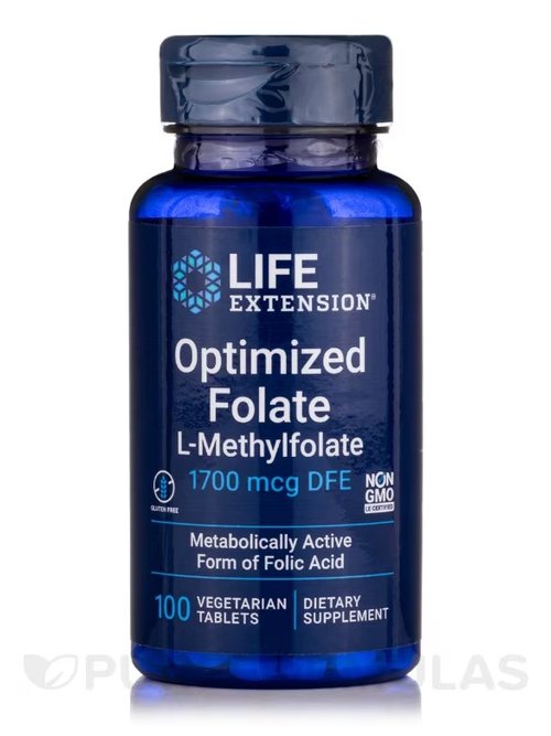 life extension optimized folate, L-Methylfolate 1000 mcg Vegetarian 100 ...