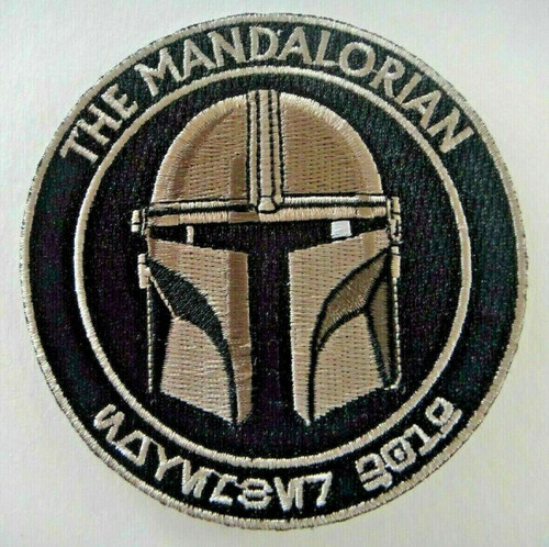 3. 3/4 inches diameter,  a new Star Wars Mandalorian embroidered patch. Sew on or iron on. New.

Please note we will always combine shipping on like items.  Any additional patch or pin will ship for 50 cent per item.  Any additional payment will be reimbursed to your Paypal account.  Thank You.
